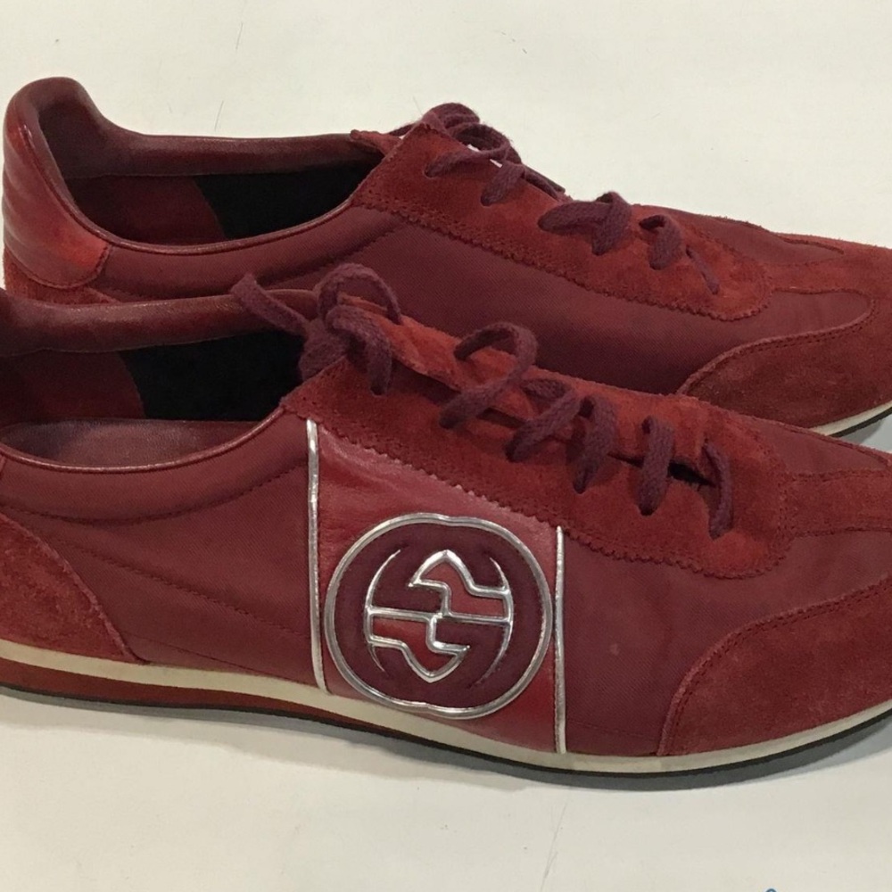 Men’s Gucci Red Nylon and Suede Trim Sneakers Size 9.5